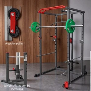 Home Gym Power Rack Cage w/ Lat Pull Down Dip Bar Squats Bench Press - Picture 1 of 6