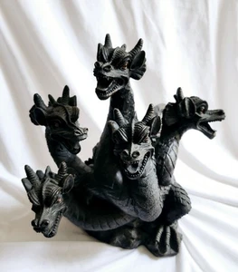 Black Five Headed Fantasy Dragon Fire Incense Burner Sculpture Resin 9" x 9" - Picture 1 of 8