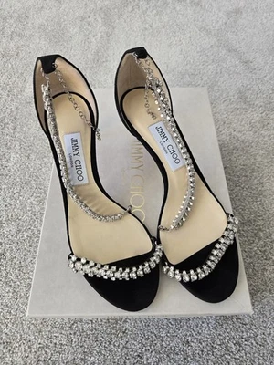 Jimmy Choo Black Suede Diamond Crystal Heels Shoes, 38.5 - Image 1 of 4