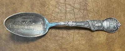 圣路易斯 1904 年世界博览会纯银纪念品勺子政府 Bldg 雕刻 — 第 1/4 张图片