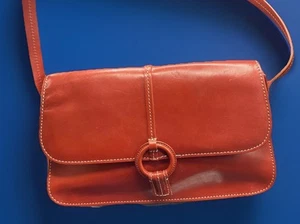 Vtg Fossil Purse Shoulder Bag Cognac Red Leather Handbag 12” W Pocketbook - Picture 1 of 24