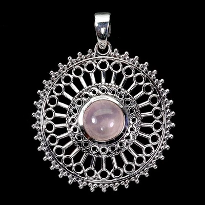 Pingente de prata esterlina 925 redondo quartzo rosa joia de pedra preciosa natural 7 mm - Imagem 1 de 4