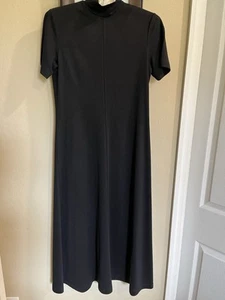 CW Damen schwarzes langes Kleid Petite XS dehnbar Mock Rollkragen Kurzarm - Bild 1 von 11
