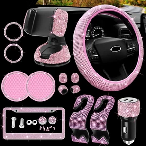 Bling Car Accessory Set for Women, Bling14Pcs Rhinestone Car Decor Set(Pink) - Picture 1 of 7