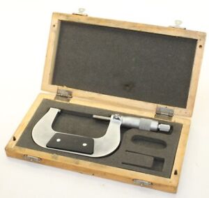 2-3" Outside Micrometer .0001" Wooden Case Ratchet Thimble Carbide Machinist 
