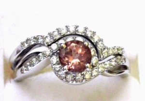 Pink Champagne Apatite Bridal Ring Set / size 8 / 925 Sterling Silver / 0.85ct - Picture 1 of 8