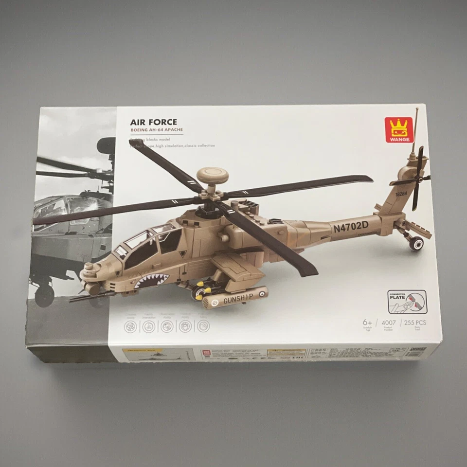 Boeing AH-64 Apache Attack Helicopter Military Building Bricks Blocks Toys - Image 1 of 2