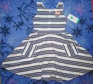 @DISNEY MINNIE MOUSE VESTIDO A RAYAS BLANCO Y AZUL MARINO CON BOTONES DELANTERO + BOLSILLOS@5,6X,7,8 - Imagen 1 de 3