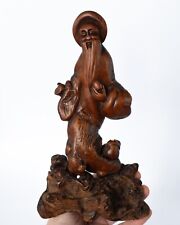 Chinese Antique Root Wood Figure of Shouxing Holding a Peach Qing Dynasty