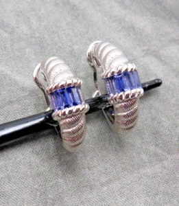 Judith Ripka Sterling Silver Earrings Purple Amethyst Gemstones Hoops 827a - Picture 1 of 10