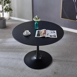 Black Tulip Table Mid-Century for 4-6, Round MDF Top, Pedestal Dining Table - Picture 1 of 8