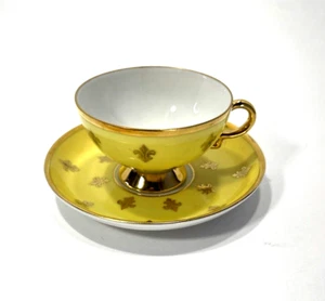 RW Rudolf Wachter Small Tea Cup & Saucer Yellow Gold Fleur De Lis Bavaria - Picture 1 of 12