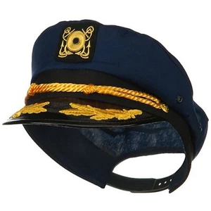 Navy Yacht Captain Hat With Scrambled Eggs Costume Blue Cap Sailor Adult - Picture 1 of 4