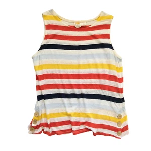 C&C California Striped Sleeveless 100% Linen Top Size L Button Detail Casual - Picture 1 of 6