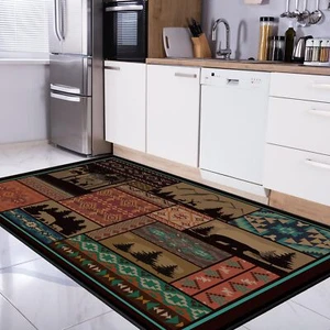 Timgle Cabin Area Rug Rustic Wildlife Entryway Rugs Kitchen Bathroom Reversib... - Picture 1 of 6