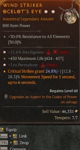 D4 Diablo 4 S10 Legendäres Amulett 2GA 23,6% Intelligenz 3 zum Permafrost - Bild 1 von 1