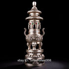 White copper Tibet-silver Buddism Dragon Play Bead pagoda Incense Burner Censer