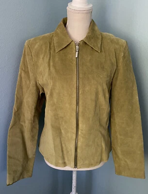 Chaqueta de Gamuza Clio Vintage Talla 14 Chaqueta Verde Boho Hippie Festival Forrada Cuero Foto 1 de 4