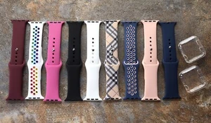 Silicone Apple iWatch Sport Band 38/40mm 9PK + 2 Clear iWatch Bumper Covers NEW! - Picture 1 of 2