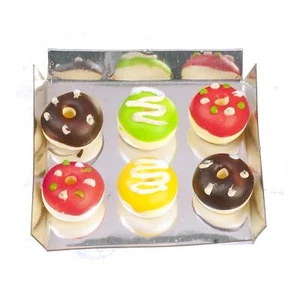 Dolls House 6 Assorted Donuts on a Tray Miniature Shop Food Cafe Accessory 1:12 - Picture 1 of 1