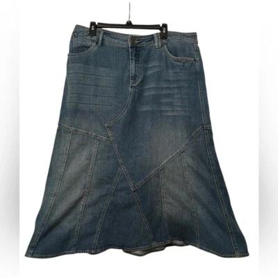 GITANO Vintage Y2K Denim Flare Midi Patchwork Skirt Western Rodeo Cowgirl 18W - Image 1 of 4