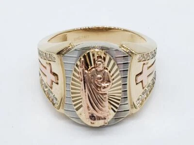 Anillo de circonita cúbica St Jude oro tricolor sólido 14K talla 10 (AP1138480) Foto 1 de 4