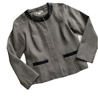 Blazer Pendleton Negro Tostado Lana Pata de Gallo Borde de Cuero Talla 8P PETITE EE. UU. Foto 1 de 4