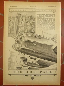 11/1942 PUB BOULTON PAUL AIRCRAFT GUN TURRET ARBALETE CROSS-BOW ORIGINAL AD - Imagen 1 de 1