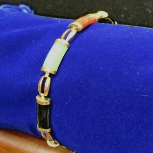 Jade Link Armband 14 Karat Gold - Bild 1 von 12