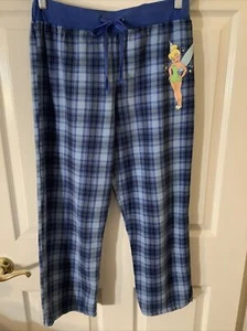 Girls Disney Blue Cotton Plaid Tinkerbell Flannel Pants sz Med 8-10 - Picture 1 of 4
