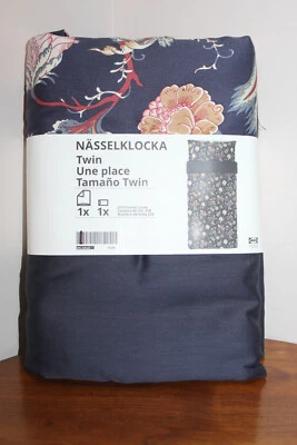 IKEA NASSELKLOCKA DUVET COVER SET STYLIZED FLORAL NAVY BLUE MULTICOLR TWIN SIZE - Image 1 of 4