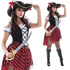 Womens Pirate Wench Fancy Dress Costume + Hat Ladies Caribbean Captain Halloween
