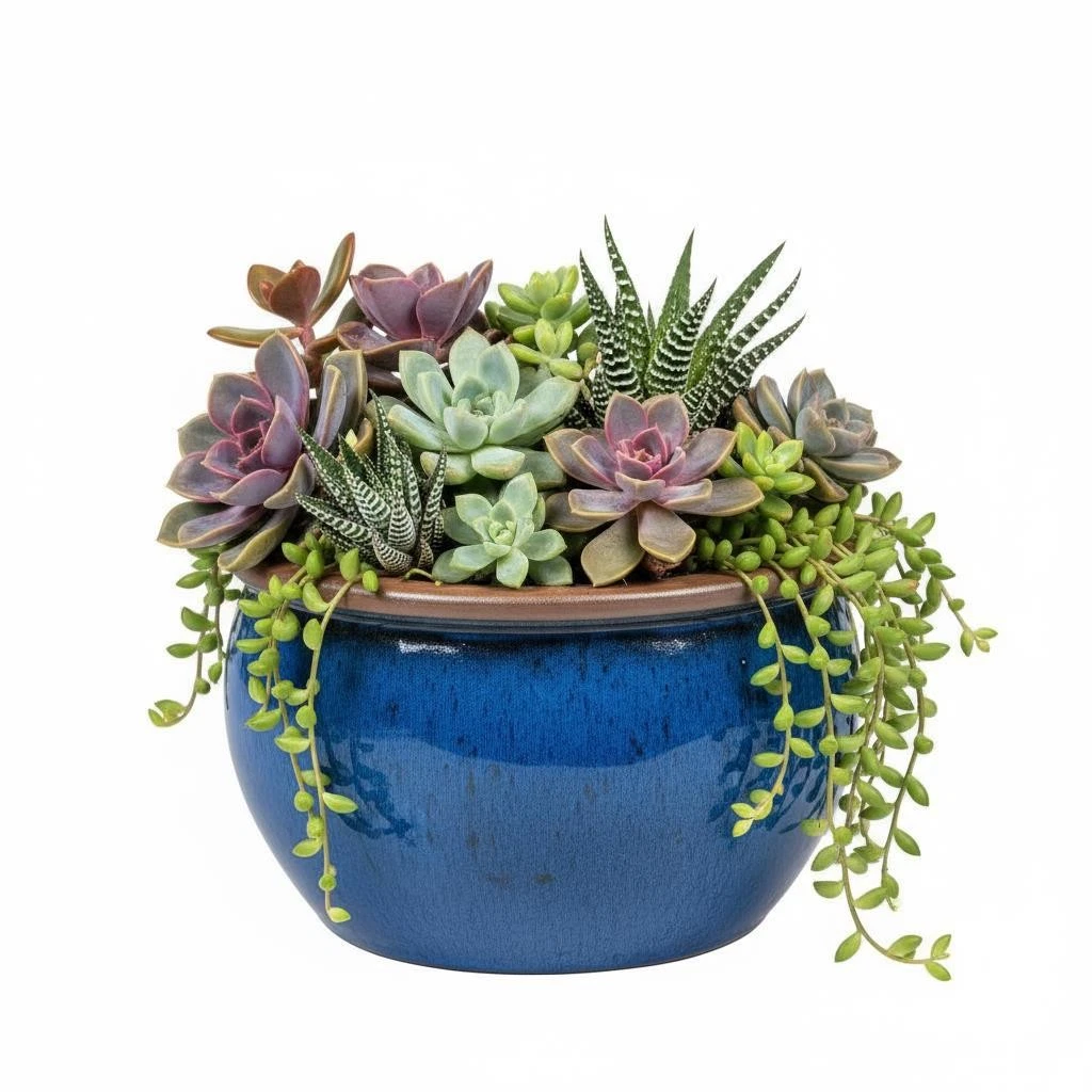 K&K Pflanzkübel Venus II Mit Henkel, 19x15 Cm – Blau-geflammt Aus Steinzeug-Keramik