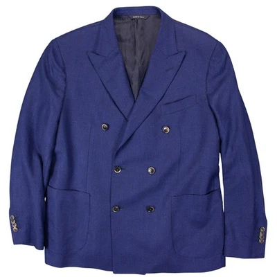 Blazer Lanificio Saks Fifth Ave Para Hombres 44R Azul Lana Mezcla Seda Doble Pecho Foto 1 de 4