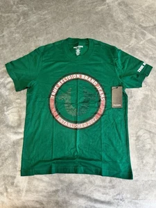 Neu mit Etikett True Religion grünes kurzärmliges Herren-T-Shirt mit Rundhalsausschnitt Größe Medium - Bild 1 von 7