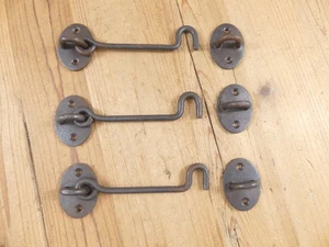 3 Iron Hook & Latch Eye Lock Drawer Hand Forged Barn Cabin Door **SOME RUST** - Picture 1 of 8