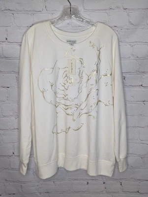 Vintage Women's Studio Works Ivory Gold Beaded Pullover Sweatshirt Size 2X - Image 1 of 4