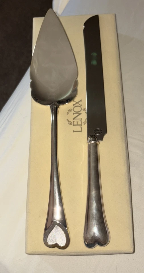 Knive Cake Dessert Server Set Lenox Forevermore Wedding Heart Silverplated