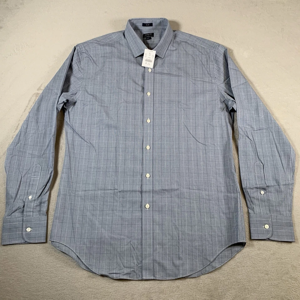 J.CREW Men's Slim Stretch Secret Wash Shirt Cd4 Van Buren Gingham Navy Large