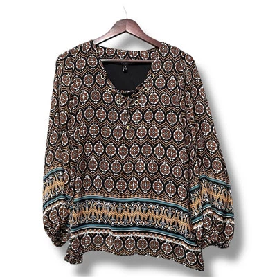 Coco Bianco Women's Geometric Tunic M Blouse Boho Eclectic Retro Festival Earthy - Image 1 of 4