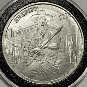 Sheriff Old Western Town Rare Coin 1 Troy Oz .999 Fine Silver Round Wild West - Picture 1 of 11