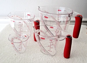 4-PC OXO Good Grip Angled Plastic Standard Measuring Cup Set W/RED Handles~NEW - Picture 1 of 6