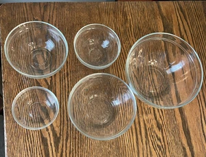Vintage DURABLE Glass Nesting Mixing Bowls Set of 5 Heat Resistant 7" Largest - Picture 1 of 11