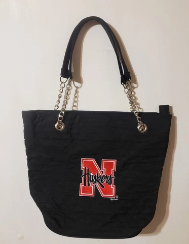 Nebraska Cornhuskers Embroidered  Quilted Purse Tote Bag Handbag Black NWOT Cover