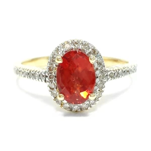 Ovaler Halo Granat & Diamant Versprechen Ring Verlobung Geburt Stein 14k Gelbgold - Bild 1 von 10