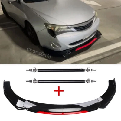 For Subaru Impreza 08-14  Front Bumper Lip Splitter Spoiler Body Kit+Strut Rods Foto 1 de 4