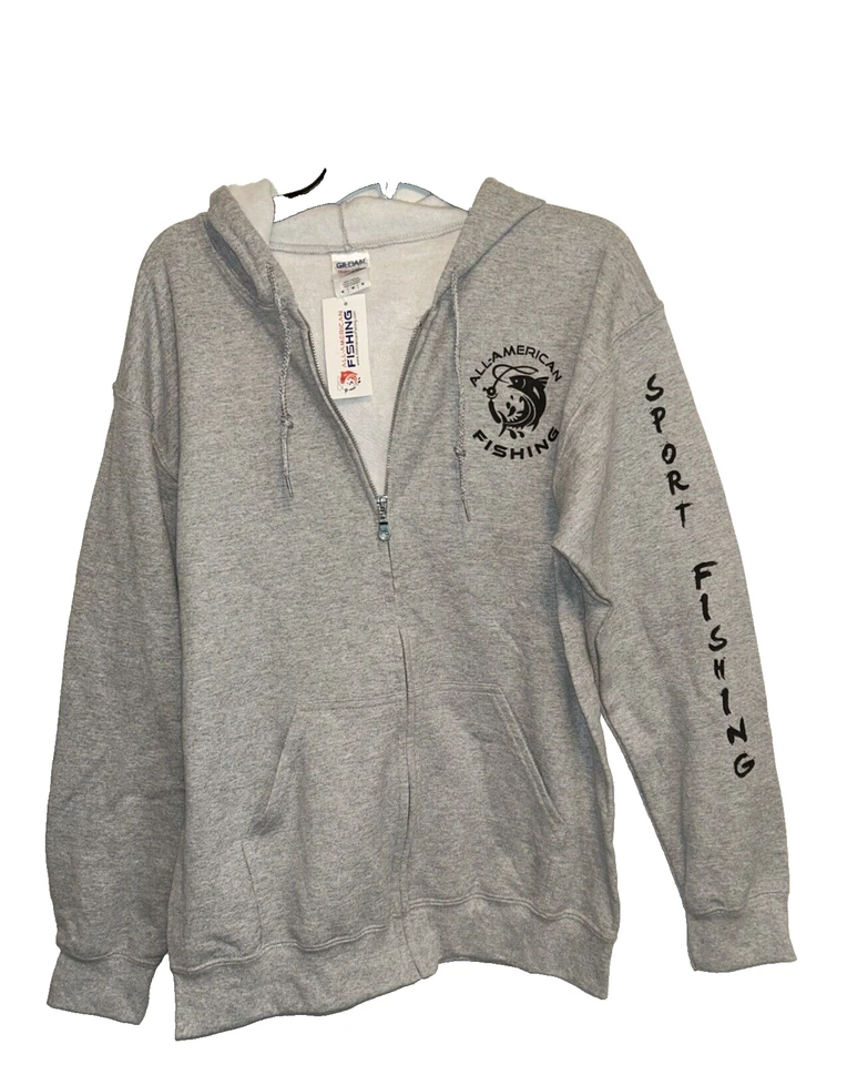 Chaqueta con capucha All-American Fishing para hombre, gris, mediana Foto 1 de 4