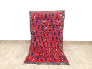 Moroccan Vintage Abstract Area Rug 3x6 Handmade Red Cotton Berber Tribal Carpet - Picture 1 of 11