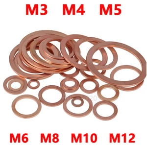 Copper Sealing Washers Metric - M4 M5 M6 M8 M10 M12 Flat Seal Washer - Picture 1 of 3