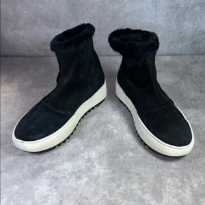 NWT Aquatalia Women US 9m Black Suede Ankle Boots Style 456879 Fur Cuff Leather - Picture 1 of 14